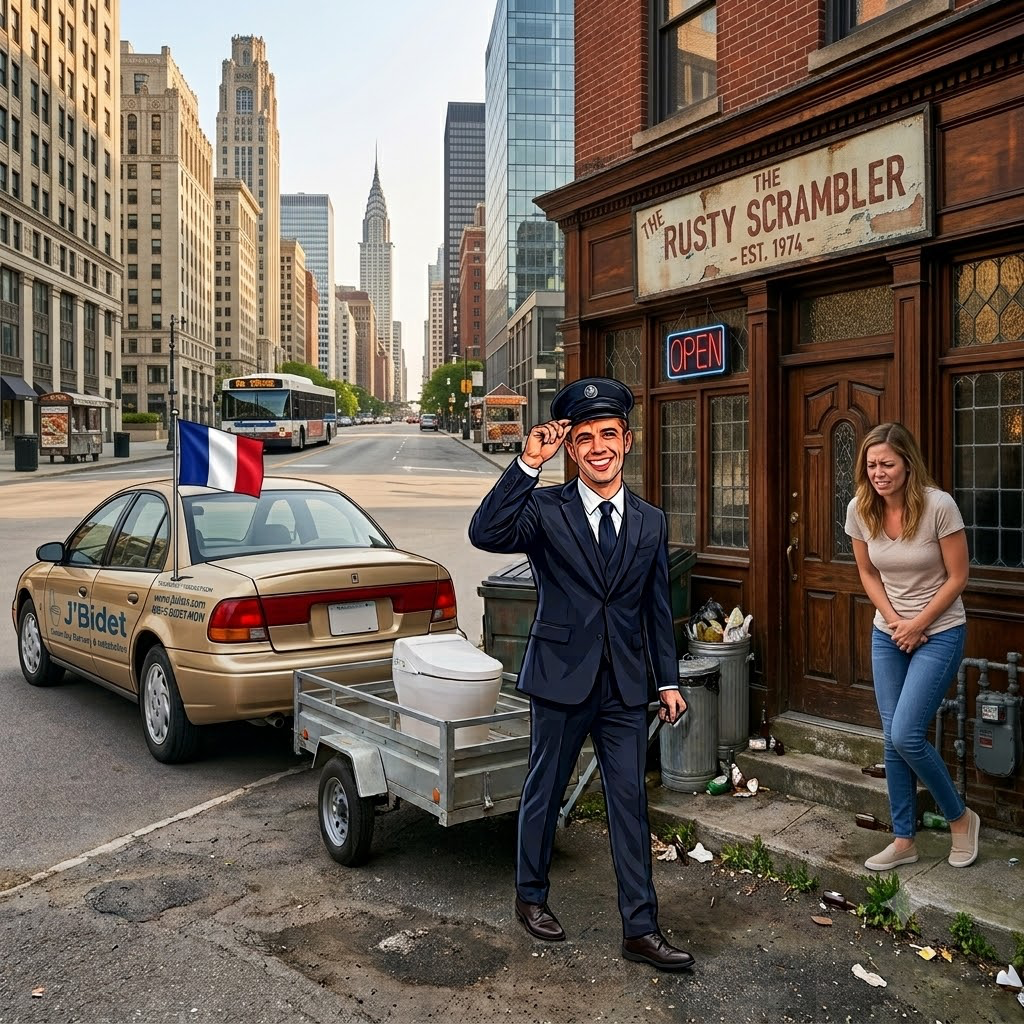 J'Bidet driver delivering a bidet by car